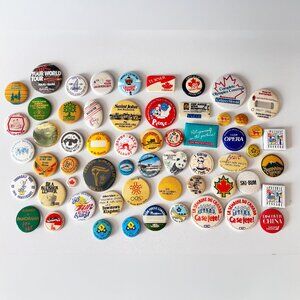LOT 60x CANADIAN ANTIQUE VTG PINBACK BUTTONS PINS 1970s - 2000s Tourism Cities
